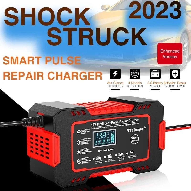 12V 6A Smart Car Battery Charger LCD Pulse Repair Lead Acid Car Battery Charger Richie's
