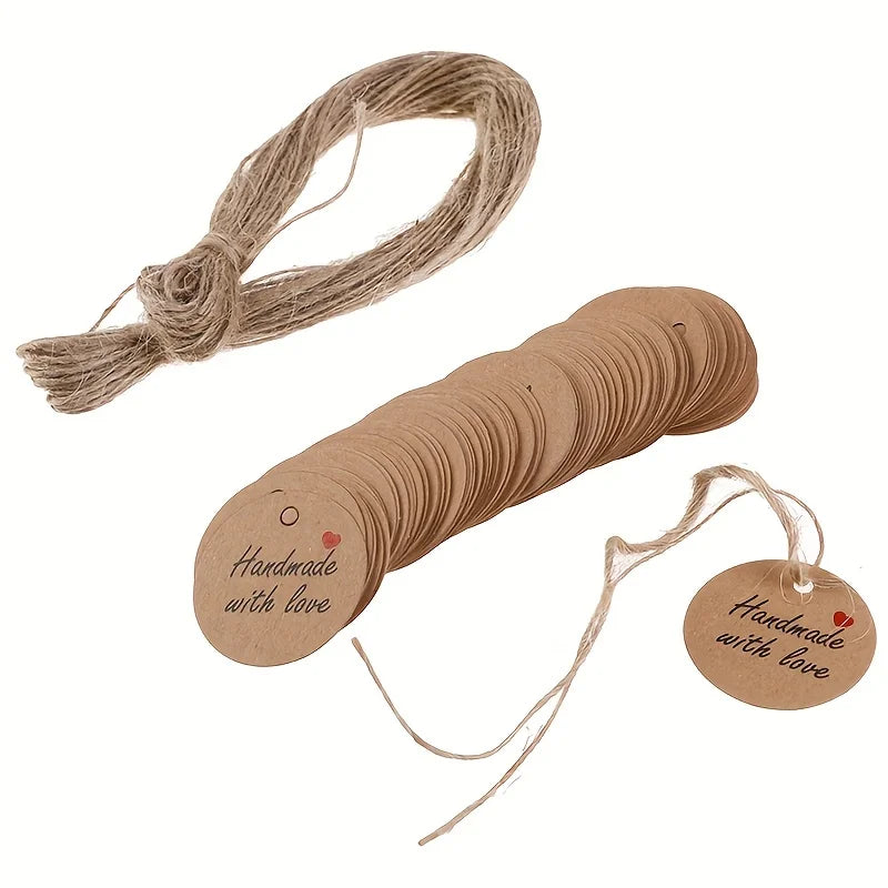 Kraft Paper Hang Tags "Handmade with Love" + 20m Twine Included Kraft Gift Tags Richie's