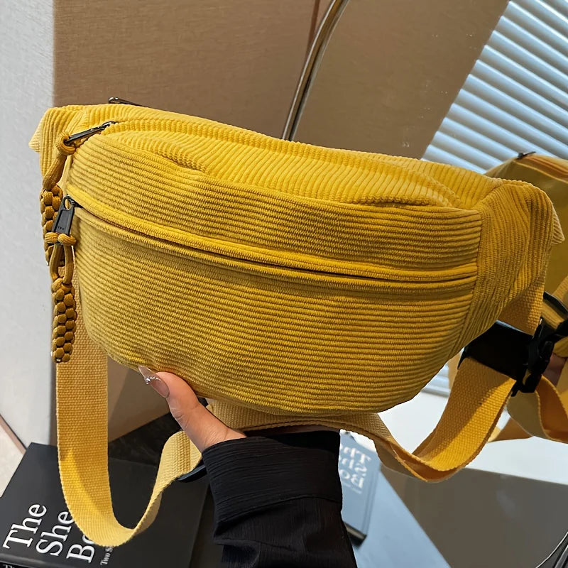 Women's Vintage Corduroy Crossbody Waist Bag | Multi-Pocket Crossbody Waist Bag Richie's YELLOW