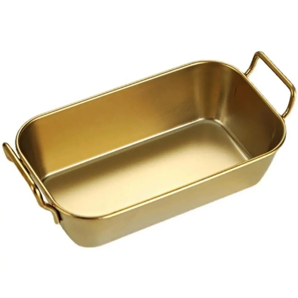 Stainless Steel Snack Basket – Fried Food Tray Silver & Gold Food Serving Basket Richie's Gold-Rectangle 1