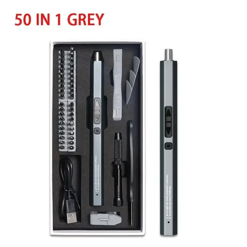 Rechargeable Cordless Electric Screwdriver Set 12-in-1 50-in-1 Electric Screwdriver Set Richie's 50 In 1 Gray Set