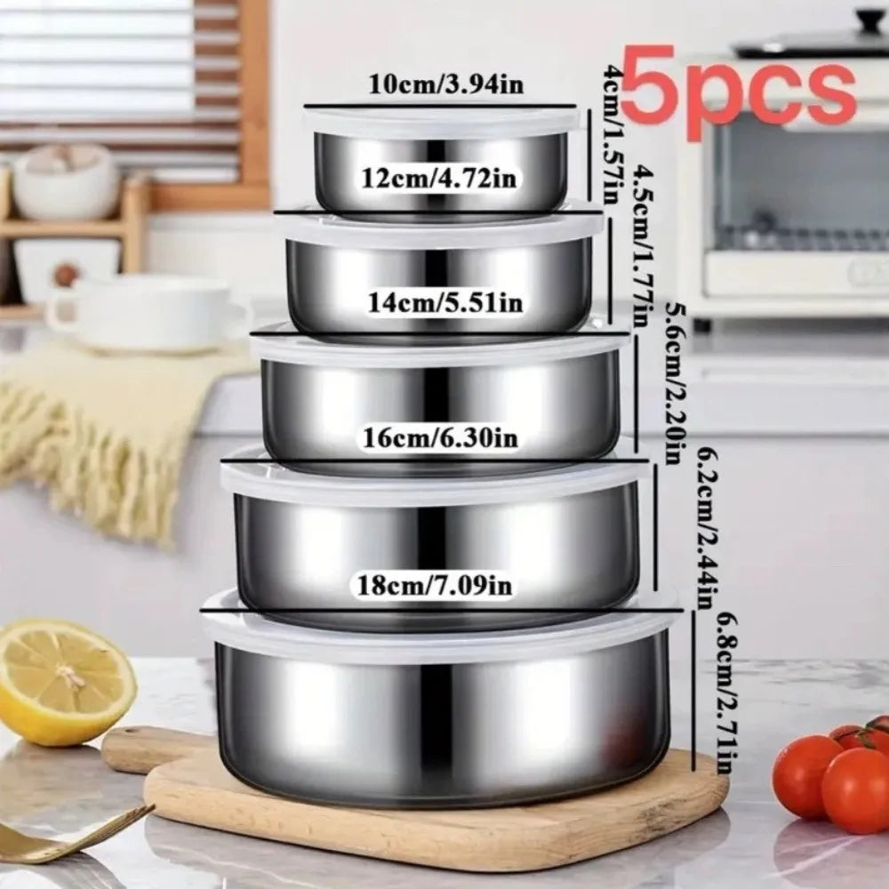 5-Piece Stainless Steel Salad Bowl Set with Leak-Proof Lids Food Storage Bowl Set Richie's