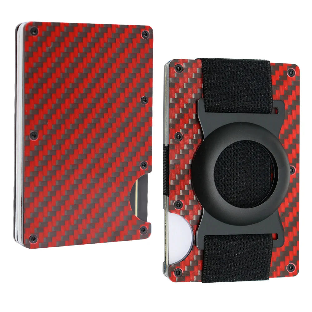Zeeker Men's Metal Wallet | AirTag Bracket & RFID Blocking Metal Card Wallet Richie's red carbon 1