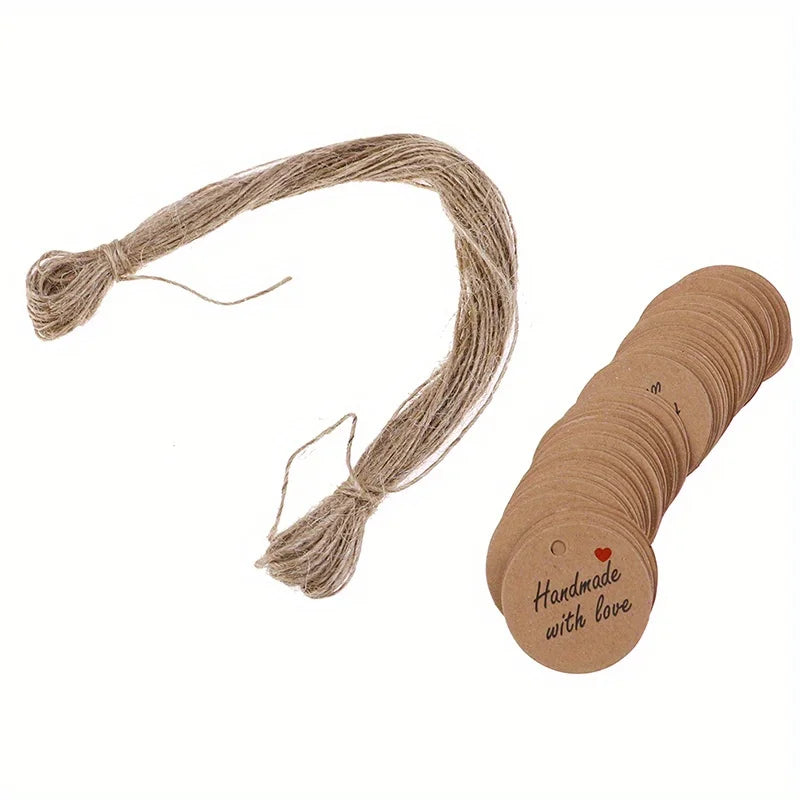 Kraft Paper Hang Tags "Handmade with Love" + 20m Twine Included Kraft Gift Tags Richie's