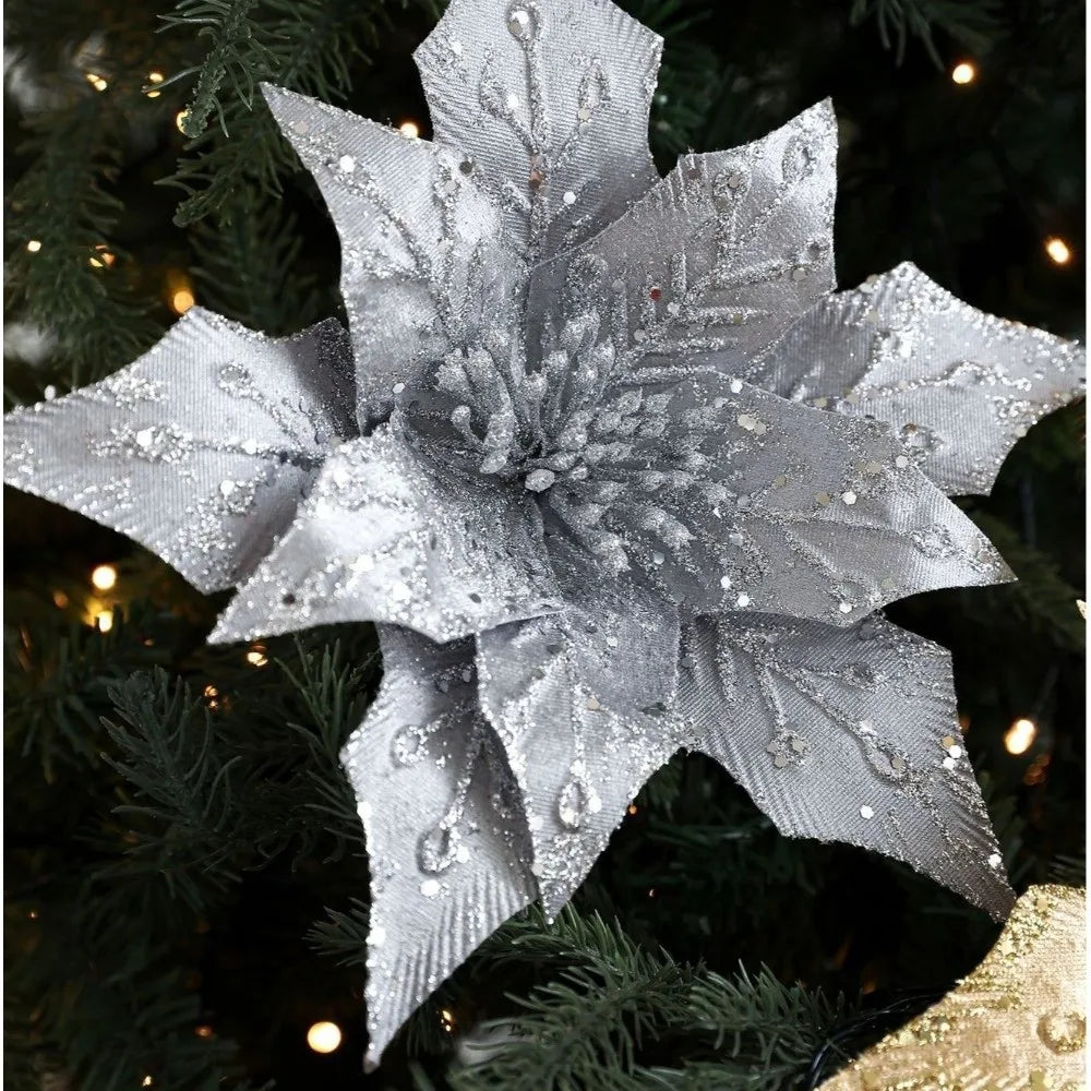 29cm Glitter Artificial Poinsettia Flower – Christmas Décor Christmas Artificial Flower Richie's