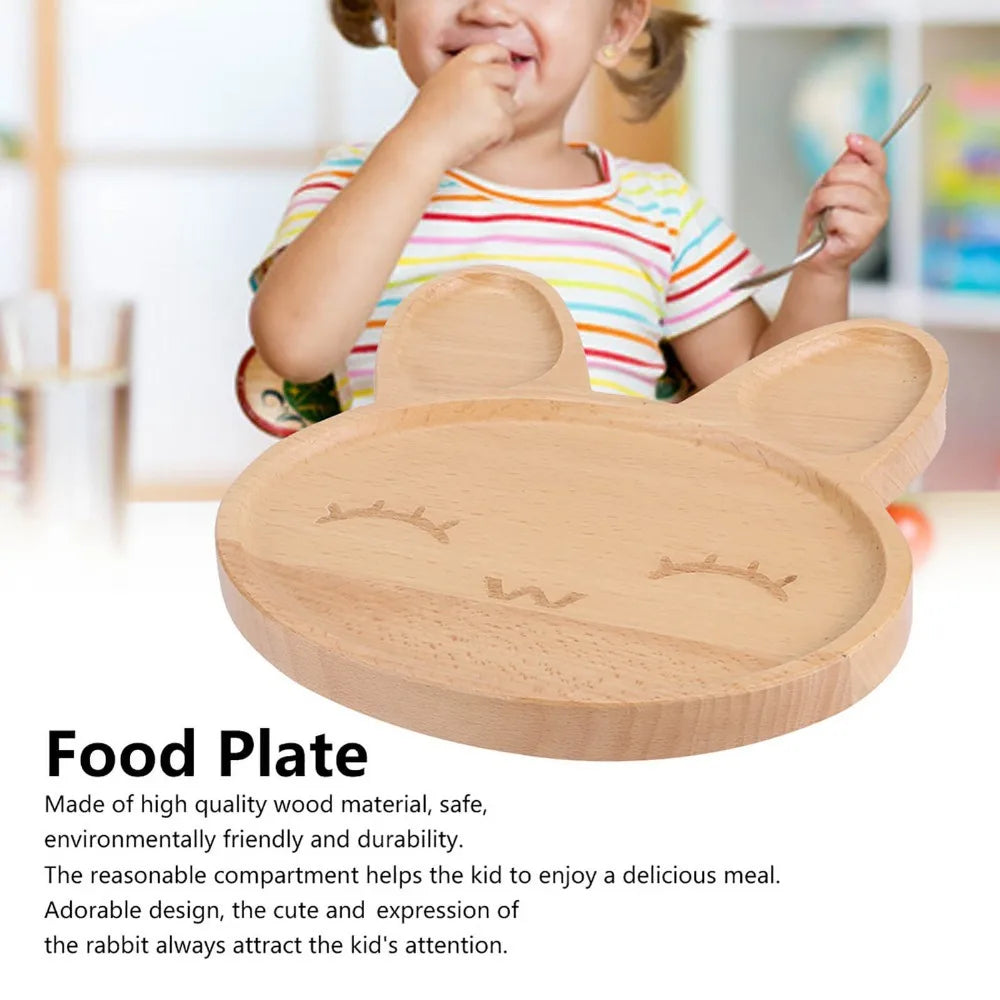 Wooden Bunny Kids Divided Serving Tray – Anti-Spill Cartoon Kids Wooden Tray Richie's
