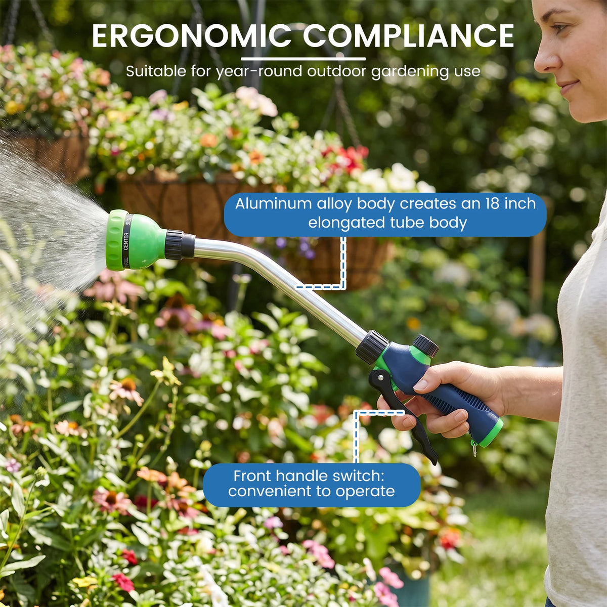 18-Inch Watering Wand Hose Nozzle – 8 Spray Patterns Garden Watering Wand Richie's
