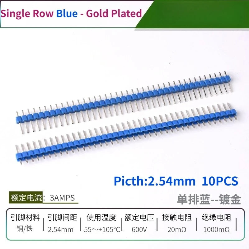 10PCS Color Gilded Pin Headers 2.54mm Single & Double Row Set