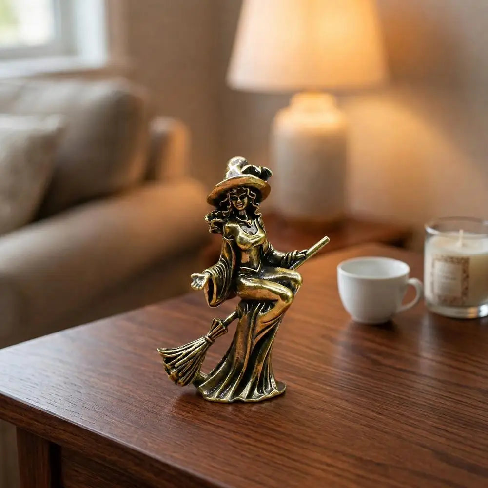Brass Flying Witch Figurine | Gothic Vintage Desk Ornament Decorative Figurine Richie's