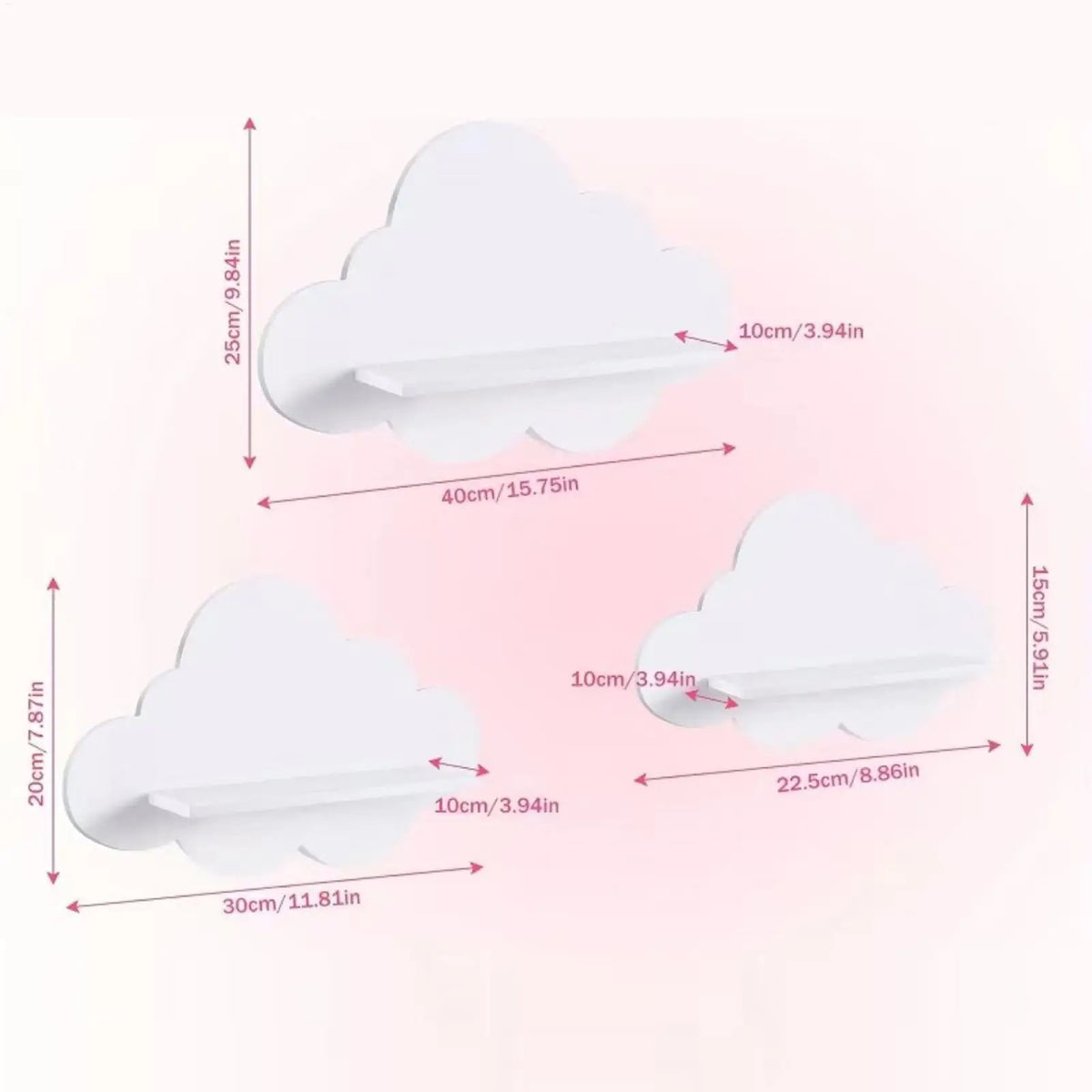 Cloud-Shaped Floating Wall Shelves Set of 3 – Kids Room Decor Floating Wall Shelves Richie's