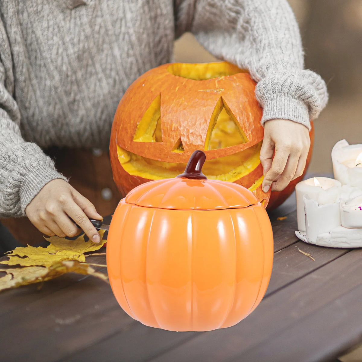 Pumpkin Ceramic Soup Bowl with Lid | Microwave & Oven Safe Ceramic Soup Bowl Richie's