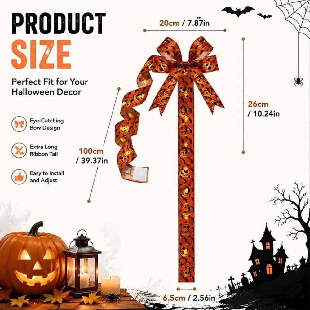 Halloween Printed Bow Decoration with Long Hanging Tails Halloween Bow Decoration Richie's
