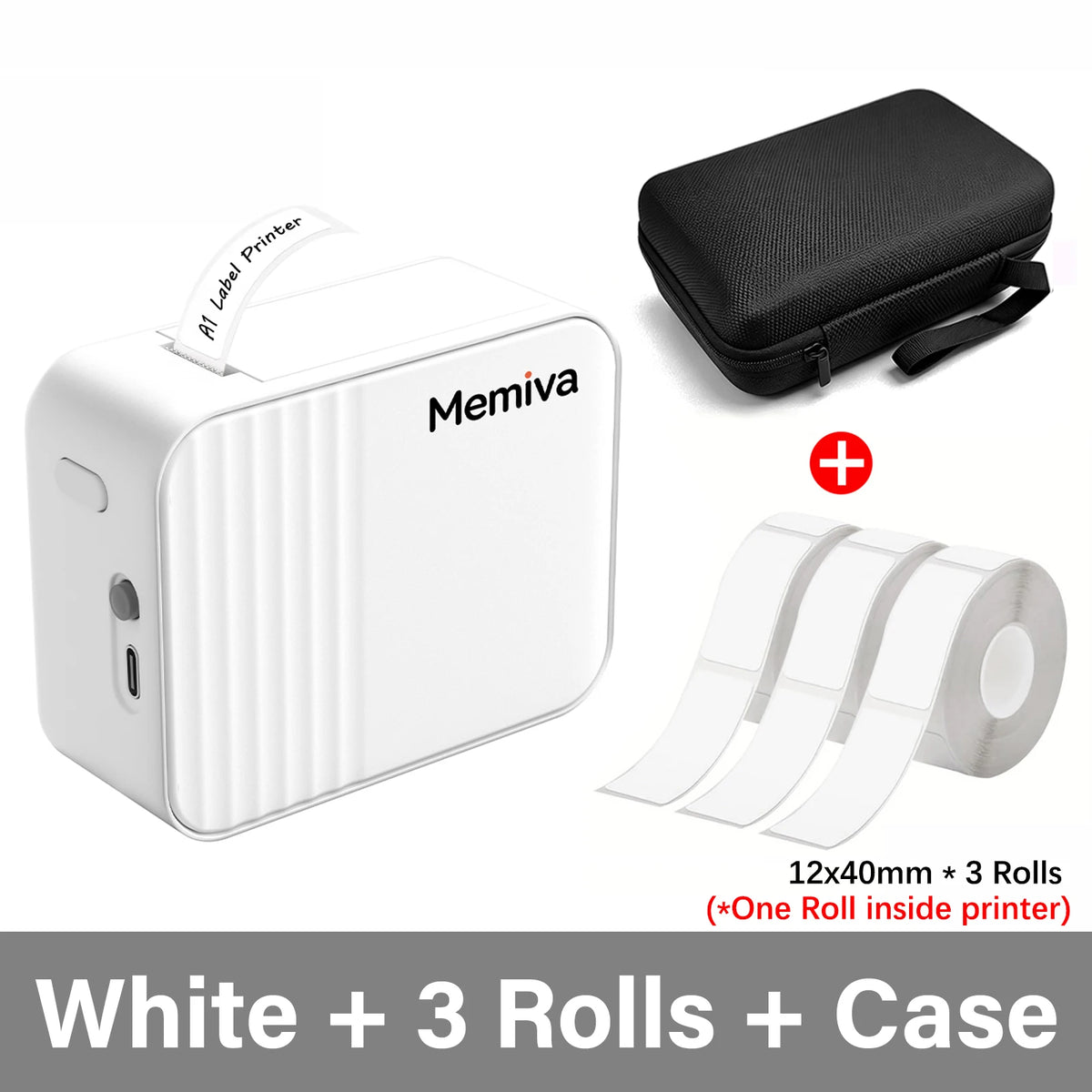 Memiva A1 Mini Bluetooth Thermal Label Printer – Inkless Thermal Label Printer Richie's White 3 Rolls Case