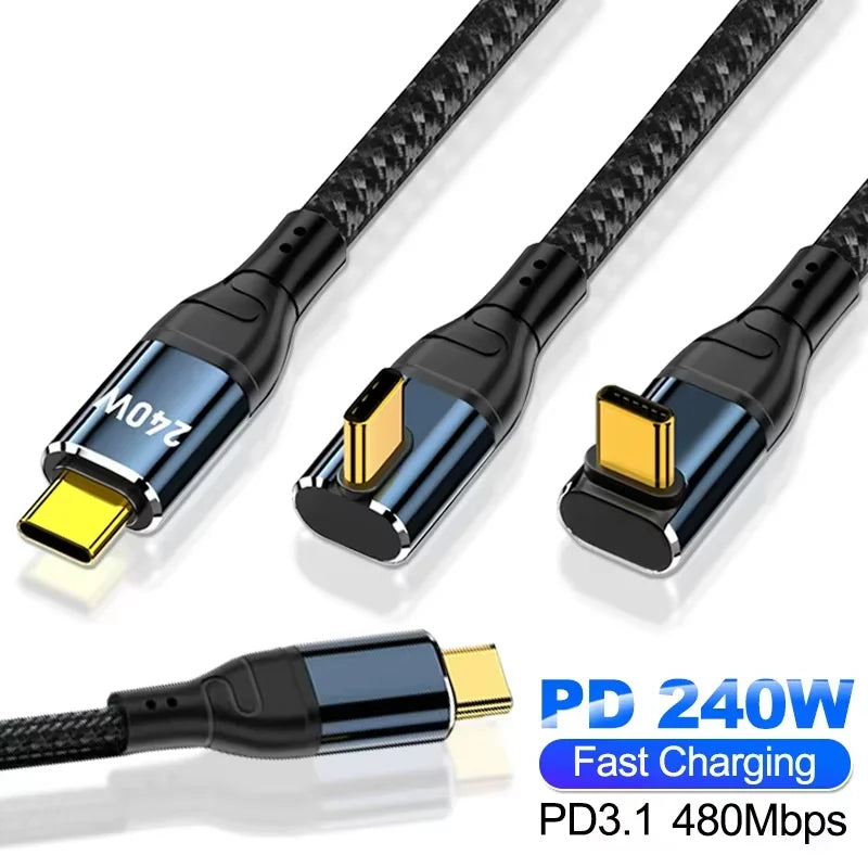 240W PD Fast Charging Braided USB-C Cable – Straight & Right Angle USB-C Charging Cable Richie's