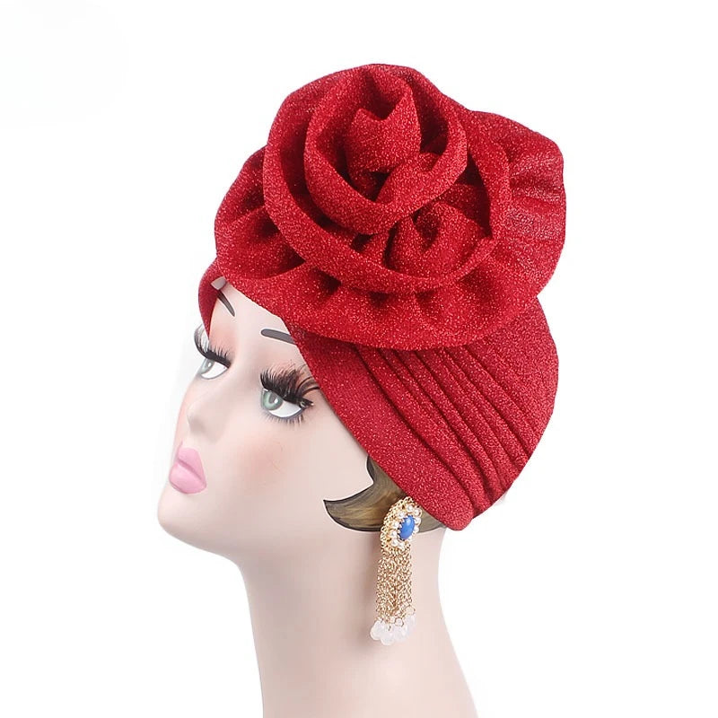 Women Pleated Flower Turban Hat Stretch Hijab Cap Head Wrap Turban Hijab Cap Richie's