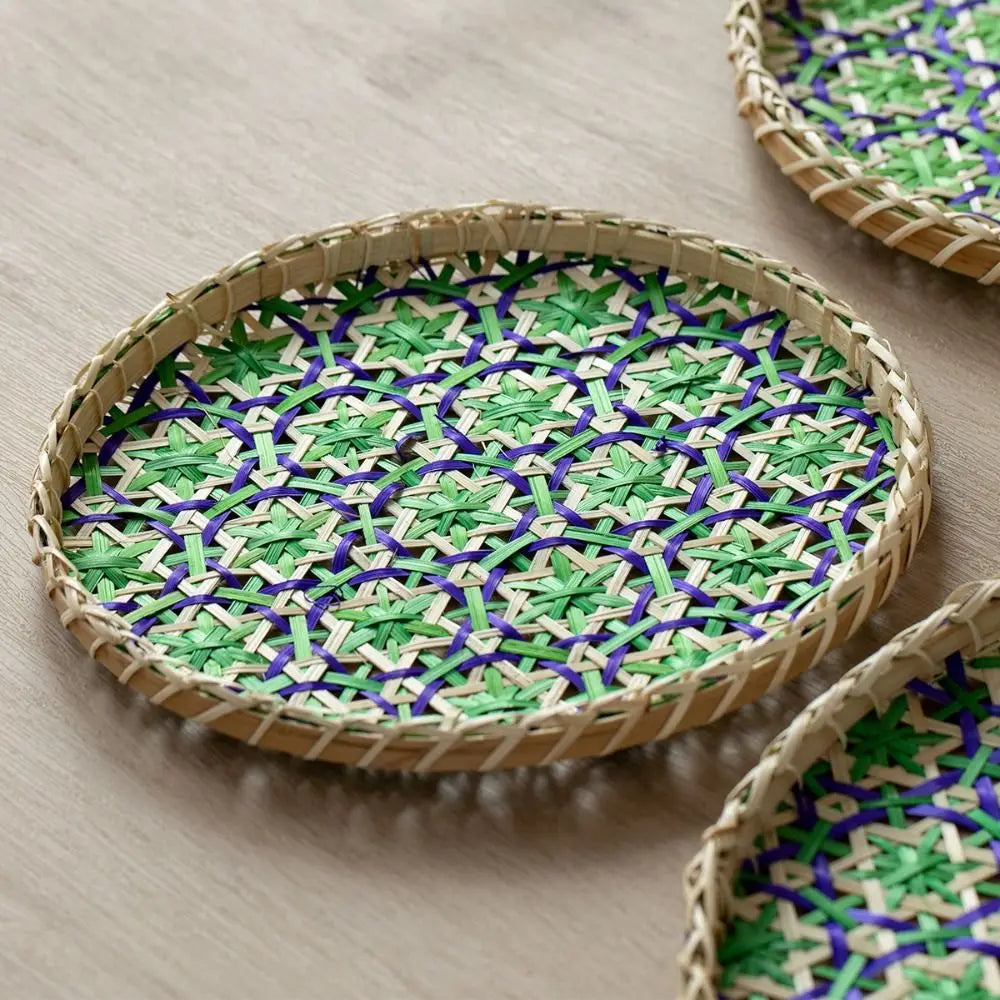 Bohemian Bamboo Woven Fruit Basket – Handwoven Round Tray Bamboo Woven Basket Richie's