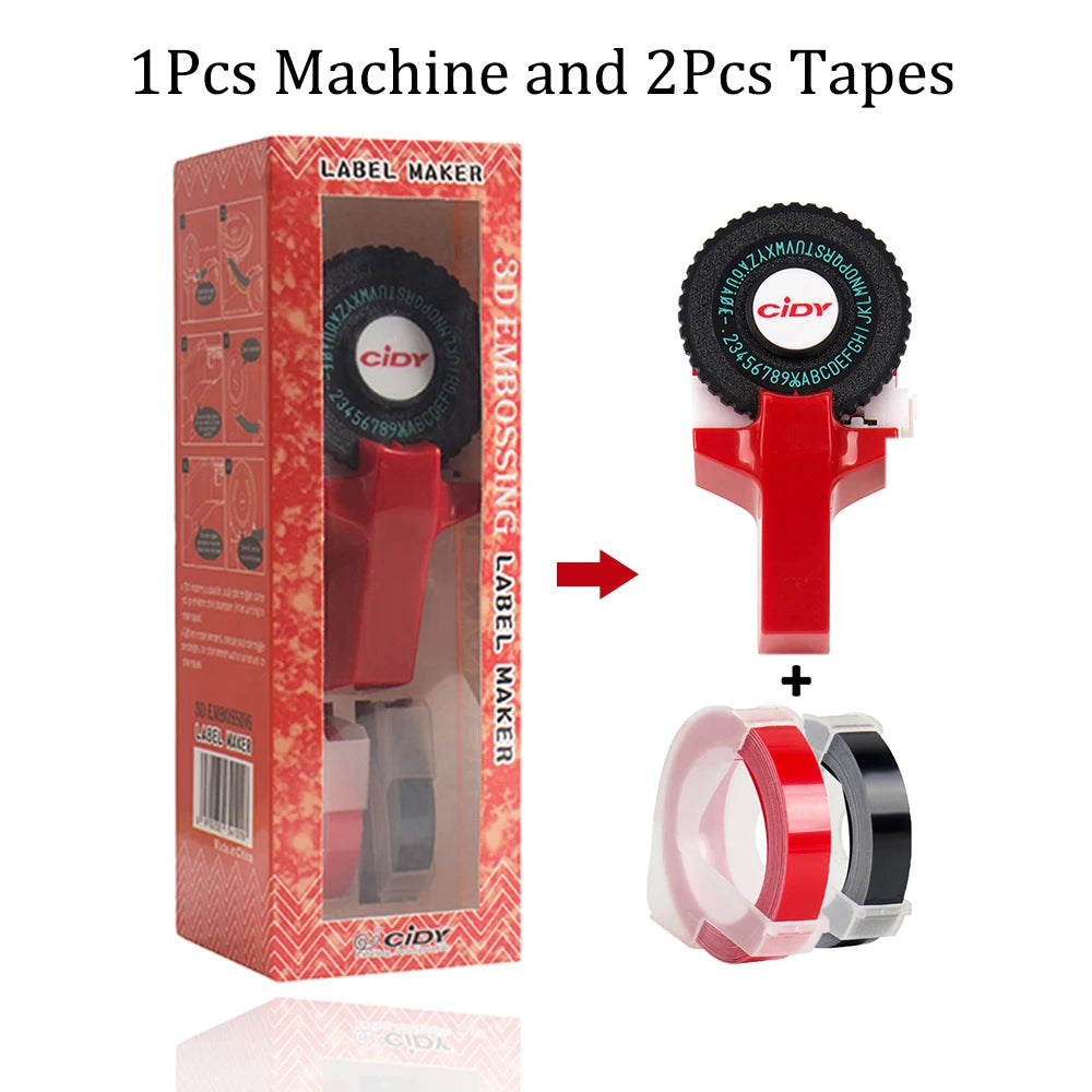 Handheld 3D Embossing Label Maker Manual Typewriter + 2 Tape Rolls Embossing Label Maker Richie's Red Label Maker 9mm