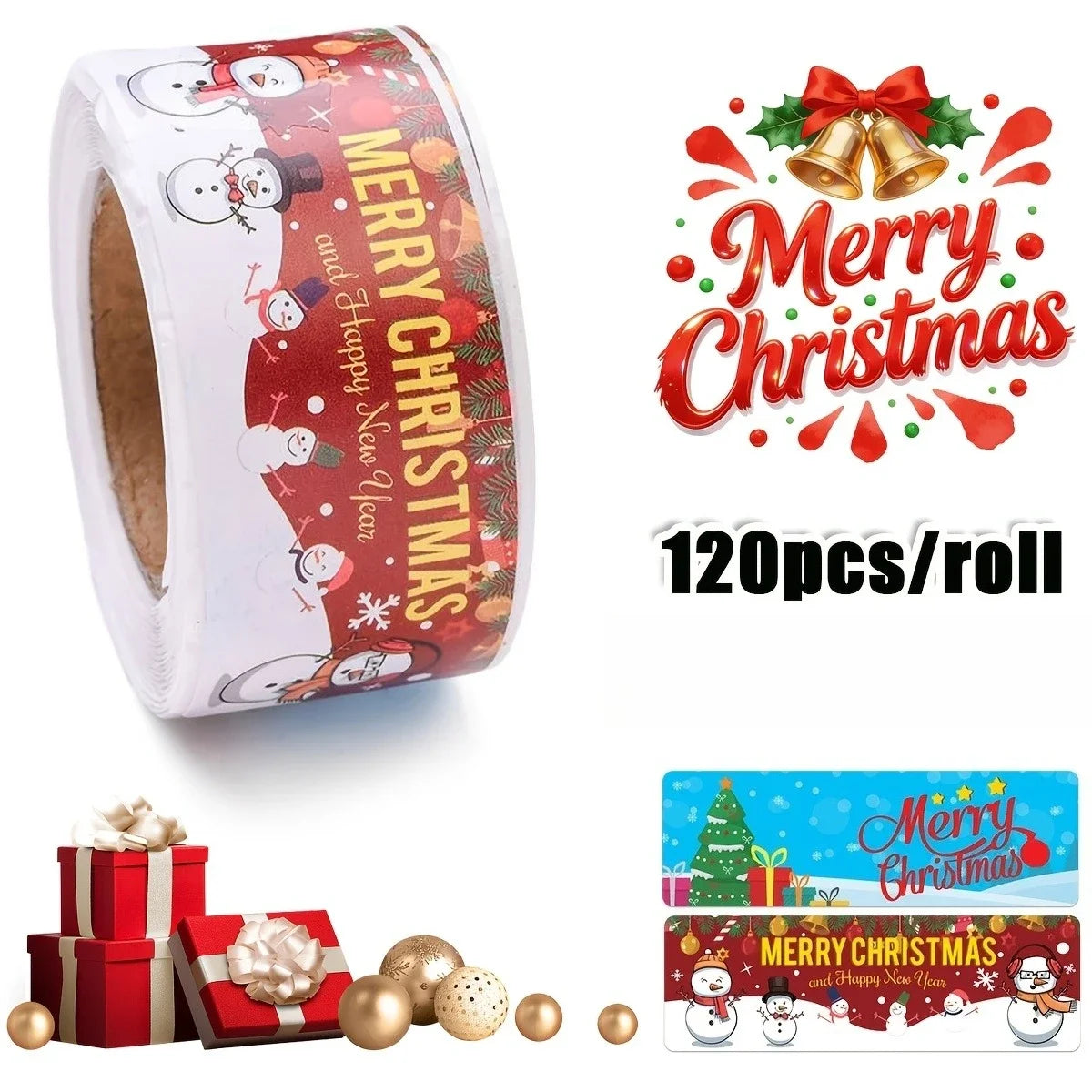 120 Pcs Christmas Doodle Sticker Roll – Festive Strip Labels Christmas Sticker Roll Richie's C 1 Roll 120 Pcs