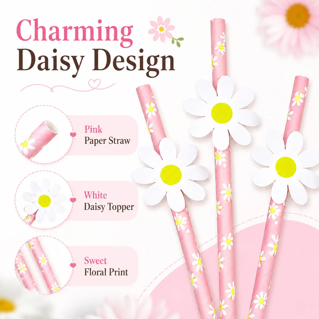 10 Pink Chrysanthemum Paper Straws – Decorative Disposable Decorative Paper Straws Richie's