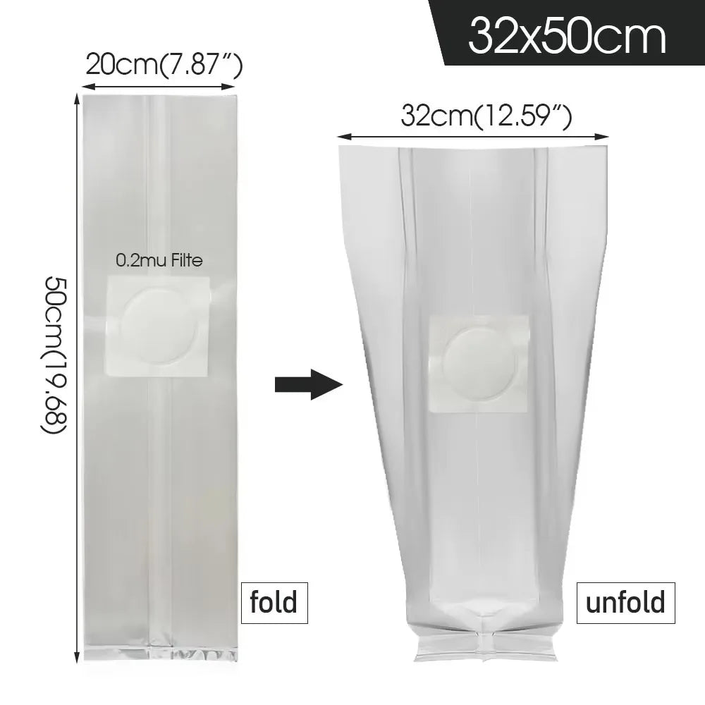 50pcs PP Mushroom Grow Bags 0.2µm Filter – Spawn & Culture Mushroom Grow Bags Richie's 32x50cm