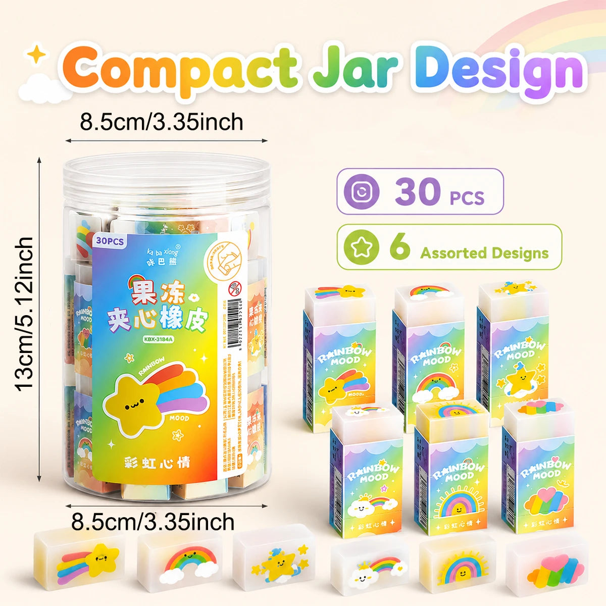 30 Pcs Cartoon Erasers – 6 Fun Designs for School & Parties Novelty Erasers Set Richie's