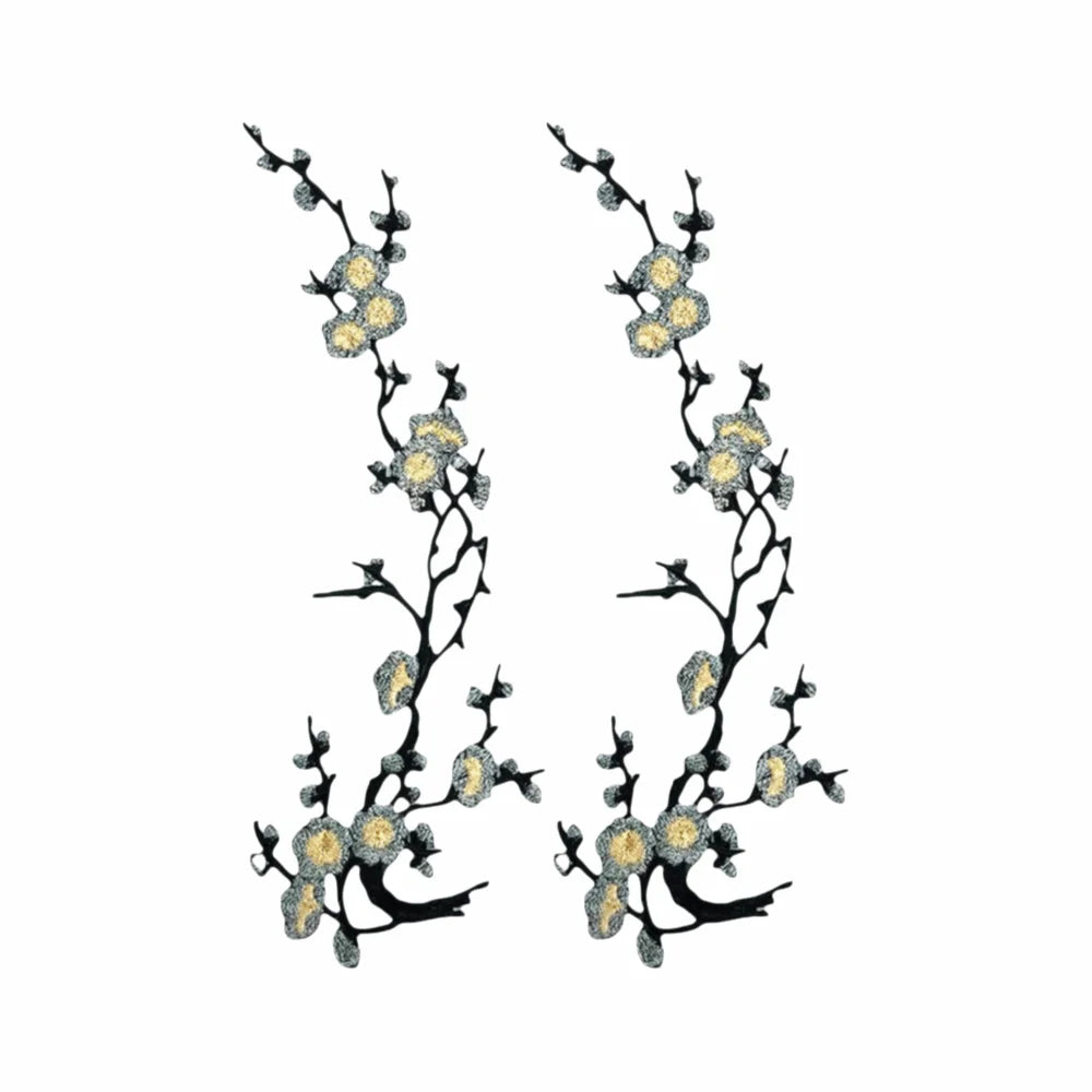 Cherry Blossom Iron-On Embroidery Patches – 2Pcs Floral Appliqué Embroidery Iron-On Patch Richie's Silver