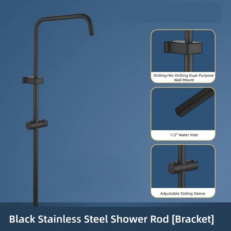 Stainless Steel Shower Adapter Tube Set & Head Holder Shower Extension Set Richie's black