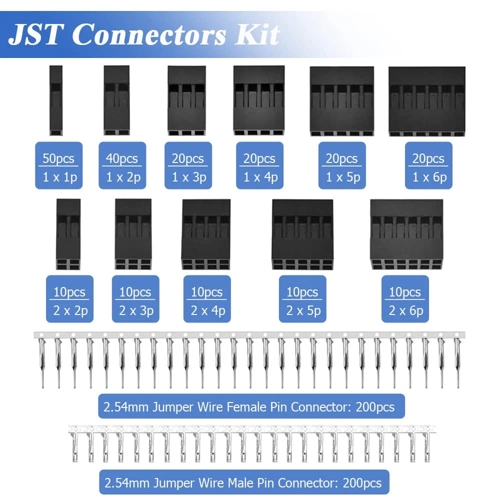 620-Pc Dupont Crimp Pin Connector Kit 2.54mm JST SM Crimp Connector Kit Richie's
