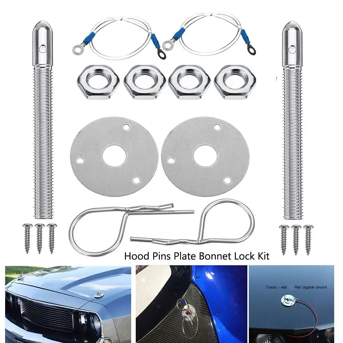 Racing Hood Pin Plate Bonnet Lock Kit – Universal Aluminum Hood Pin Lock Kit Richie's Default Title