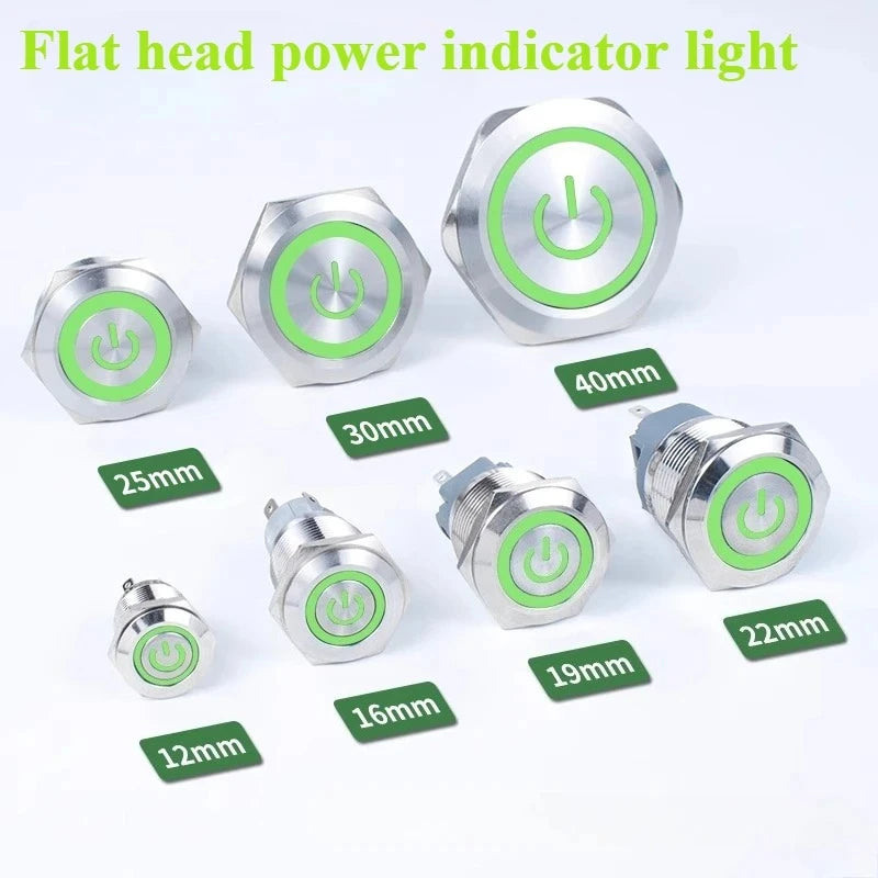 Waterproof Metal LED Push Button Switch 12–22mm Momentary Latching LED Push Button Switch Richie's Green power light 12mm 12-24V|Self-reset