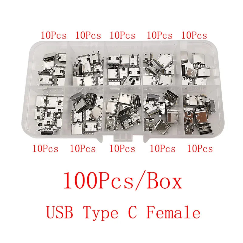 USB Type-C Female Connector Box – 2/6/16 Pin SMD PCB Sockets USB-C Connector Kit Richie's