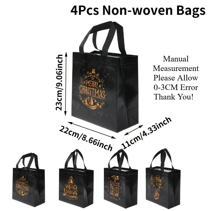 Black Christmas Tote Bags | Merry Xmas Non-Woven Gift Bags 4pk Christmas Gift Bags Richie's Mixed 4 Pcs
