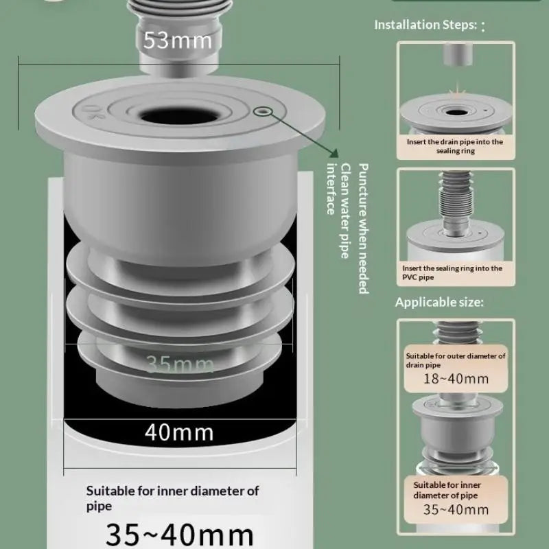 Silicone Floor Drain Seal Ring – Anti-Odor Sewer Pipe Plug Drain Seal Plug Richie's 35 to 40mm