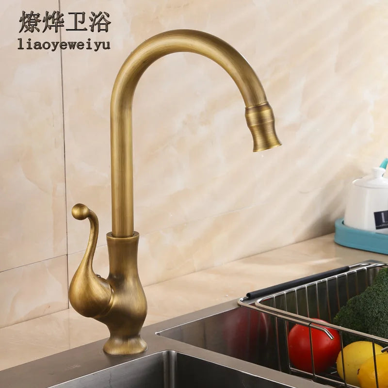 European Antique Brass Waterfall Bathroom Faucet Hot & Cold Bathroom Basin Faucet Richie's