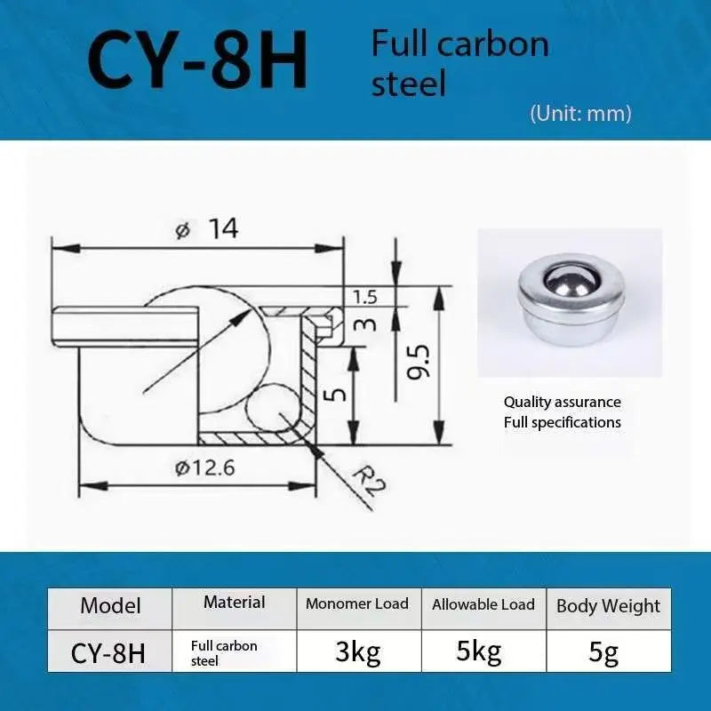 5pcs SUS304 Stainless Steel Ball Roller Universal Caster CY-H Ball Transfer Caster Richie's CY-8H Carbon Steel 5pcs