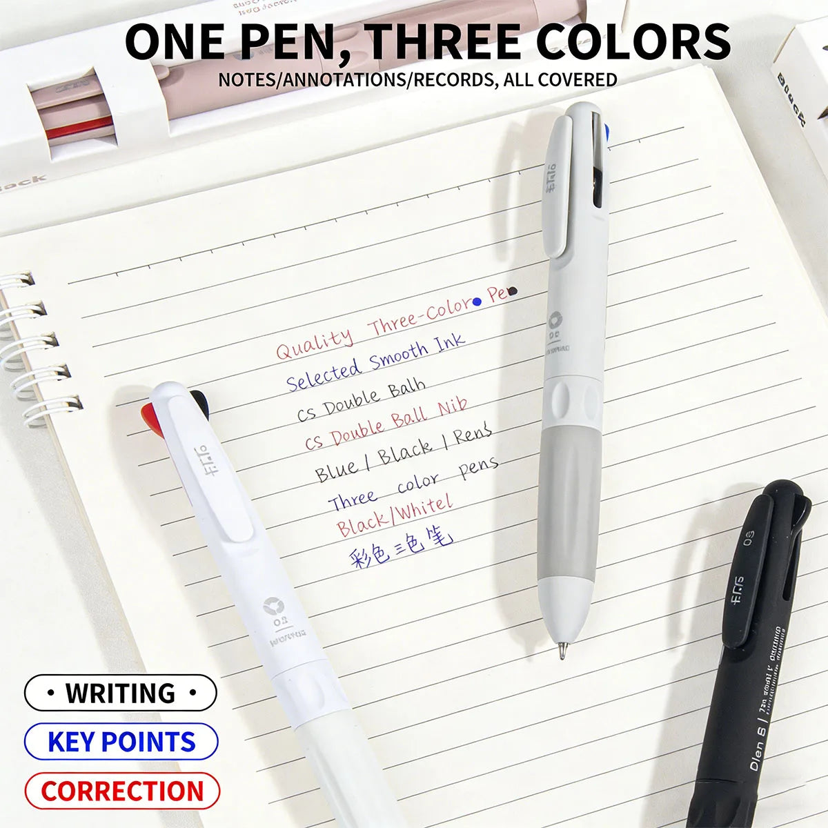 Tri-Color Multifunctional Ballpoint Pen 0.5mm | Students & Office Ballpoint Pen Richie's