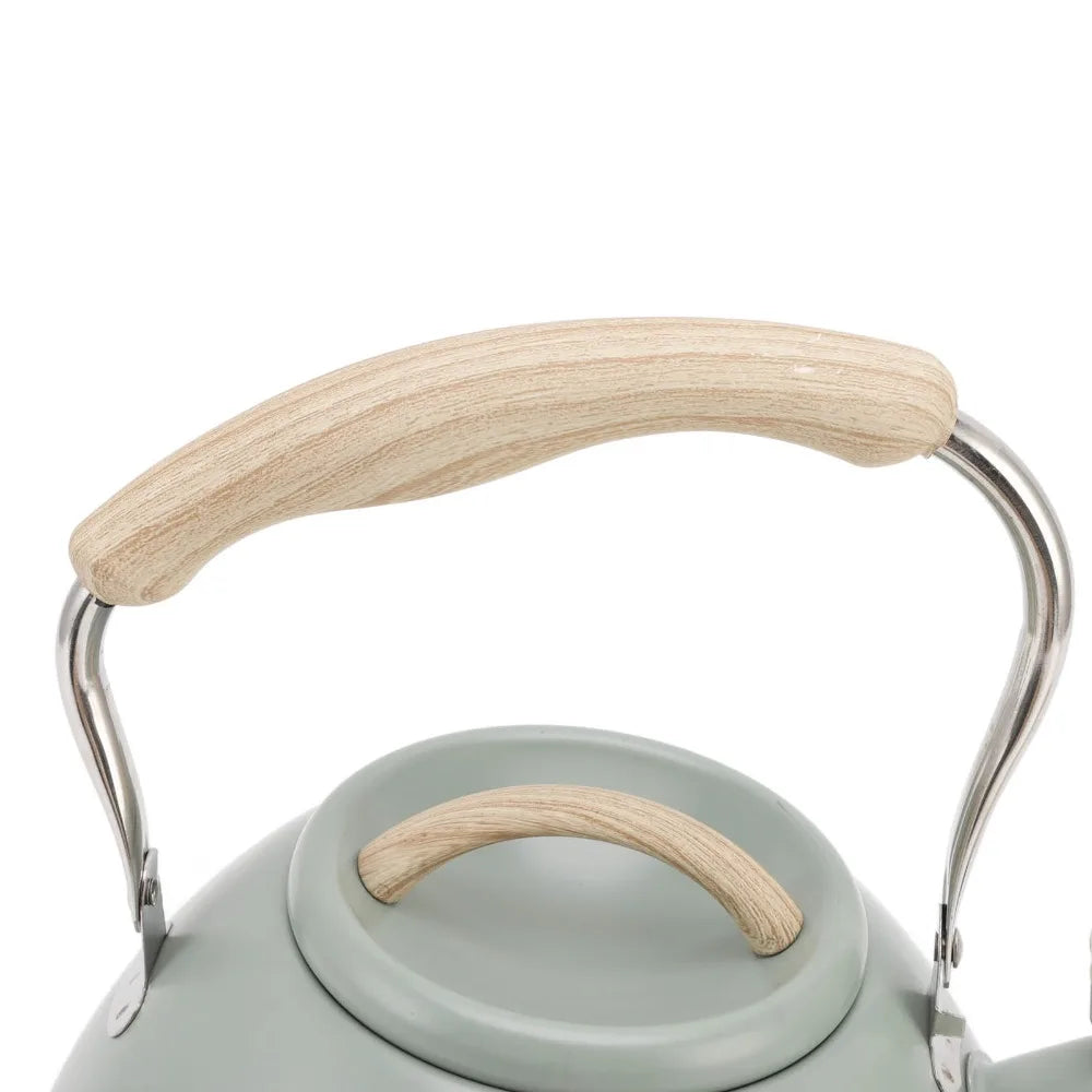 Stainless Steel Whistling Teapot 3L – Wood Handle, Light Green Whistling Tea Kettle Richie's