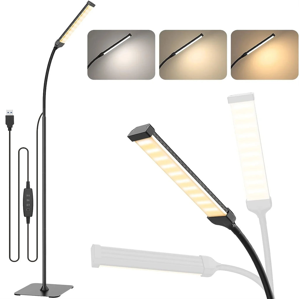 KEBINCPLED 1.4M USB Dimmable LED Floor Lamp Gooseneck LED Floor Lamp Richie's Black USB No plug