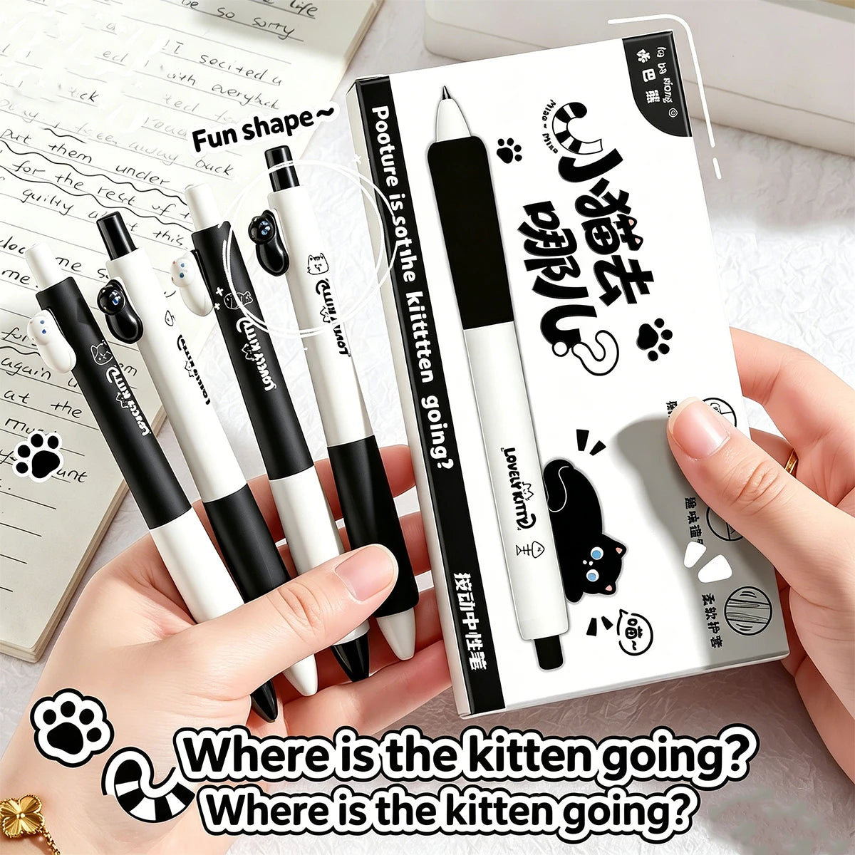 4-Pack Cute Cat Gel Pens 0.5mm Fine Point Soft Grip Gift Set Gel Pen Set Richie's