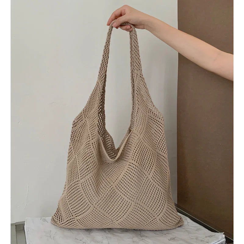 Large Capacity Knitted Crochet Shoulder Bag for Women Knitted Shoulder Bag Richie's khaki