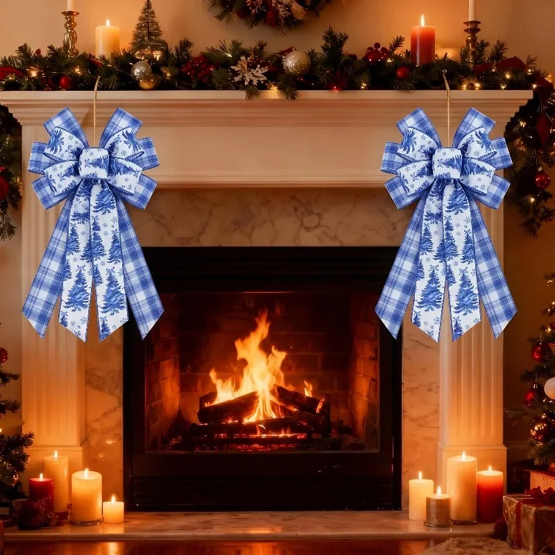 Christmas Wired Ribbon Blue White Stripe Snow Tree Pattern Christmas Craft Ribbon Richie's