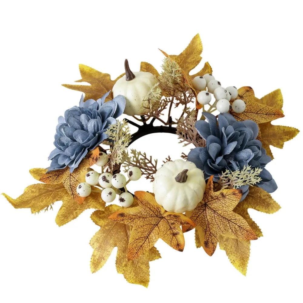 Faux Maple Leaf Autumn Candle Wreath Table Centerpiece Ring Candle Wreath Ring Richie's Style-7