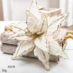 Glitter Poinsettia Artificial Christmas Flower 26cm Decoration Artificial Christmas Flower Richie's White