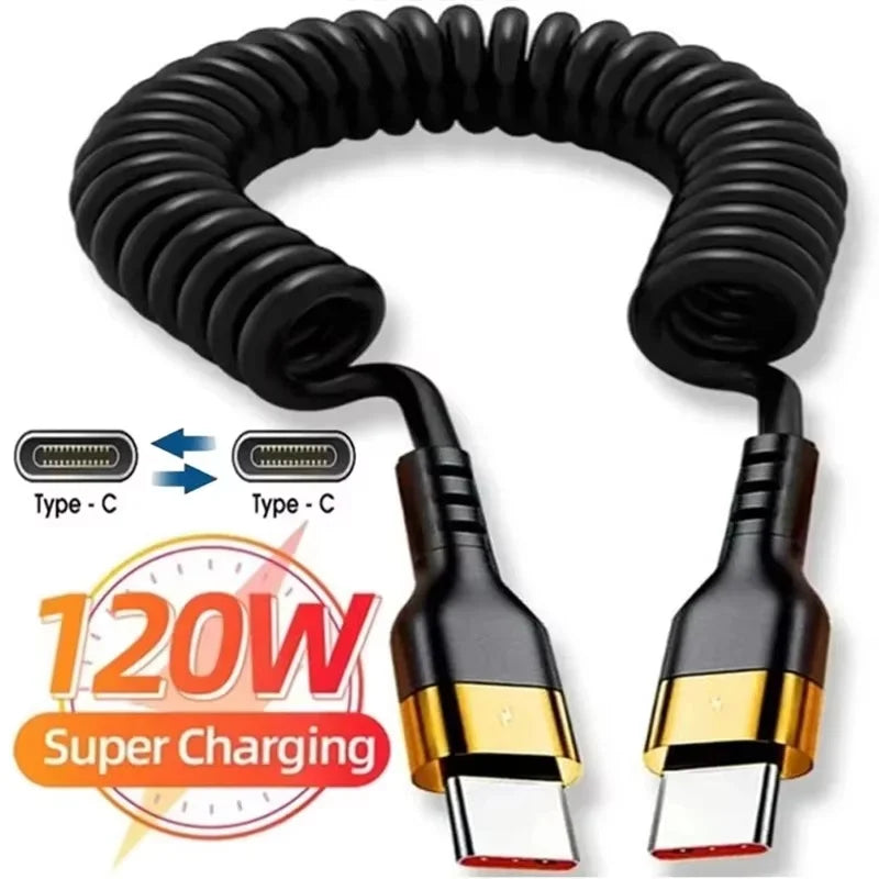 USB-C Spring Car Cable 120W PD Fast Charging – 1M/1.8M USB-C Charging Cable Richie's