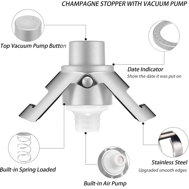Vacuum Champagne Stopper Stainless Steel Sparkling Wine Saver Wine Bottle Stopper Richie's