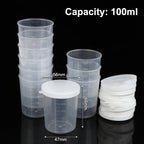 10Pcs Clear Measuring Cups with Lids 20ml–100ml Plastic Set Plastic Measuring Cups Richie's 100ml