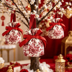 5pcs Red Velvet Drawstring Gift Bags Floral Ribbon Bow | Canvas Velvet Gift Bags Richie's