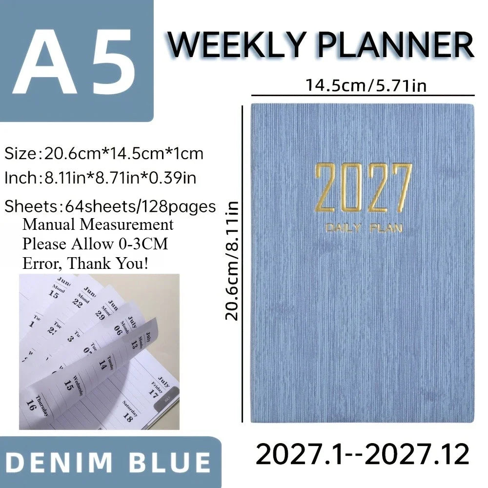 2027 A5 Weekly & Daily Planner Calendar Schedule Book Daily Weekly Planner Richie's Denim Blue 1 Piece A5