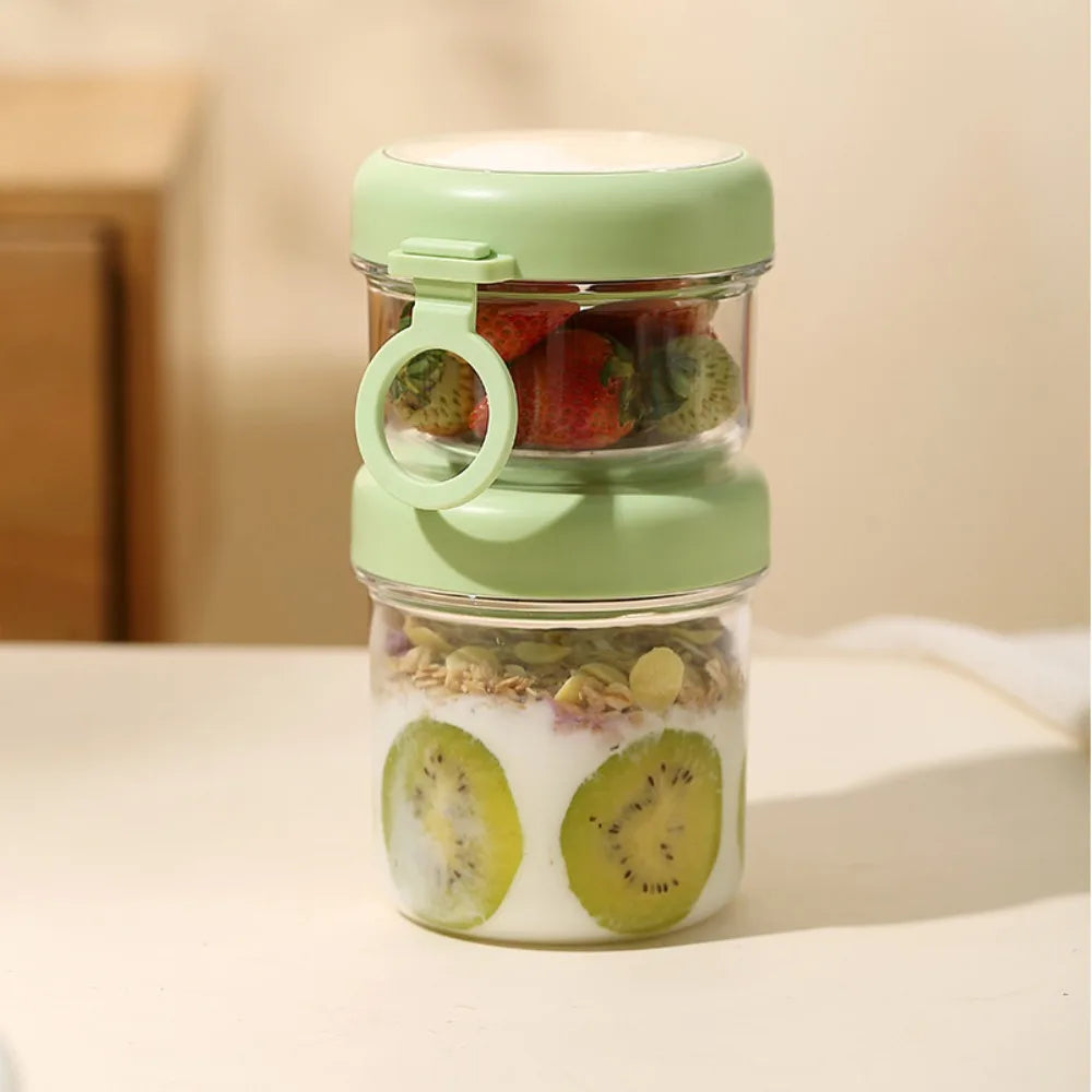 Overnight Oats Jars with Lids & Spoons | Double Seal Cup Food Storage Jar Richie's green 2