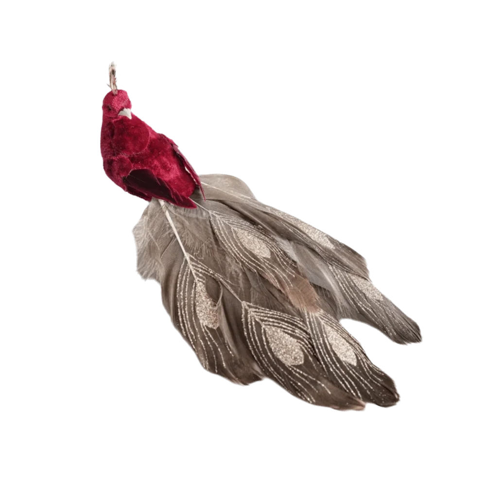Peacock Clip-On Christmas Ornament – Feather & Fabric Decor Christmas Ornament Richie's Red